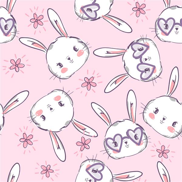 الگوی خرگوش ناز طراحی شده با دست پس زمینه طرح خرگوش طرح پارچه چاپی کودکان