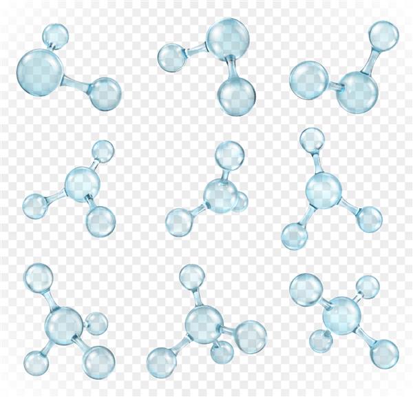مدل مولکول های شفاف شیشه ای شکل مولکولی انتزاعی انعکاسی و انکساری جدا شده در زمینه شفاف تصویر برداری