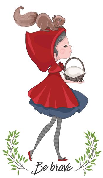 کلاه قرمز کوچولو و وکتور سنجابطراحی شخصیت های افسانه کارتونیگرافیک زیبا برای بچه هاچاپ حیوانی