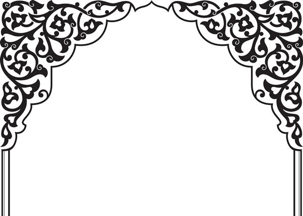 طاق گل زینتی سنتی تاتاری و عربی الگوی اسلامی ترکی به سبک شرقی وکتور هنر دست ساز با کیفیت بالا با عناصر قومی تزئینی دکور عربی در رنگ سیاه و سفید