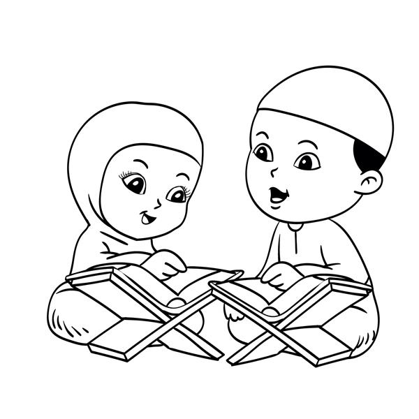 آموزش قرآن کودکان مسلمان برای کتاب رنگ آمیزی جدا شده روی پس زمینه سفید - تصویر برداری