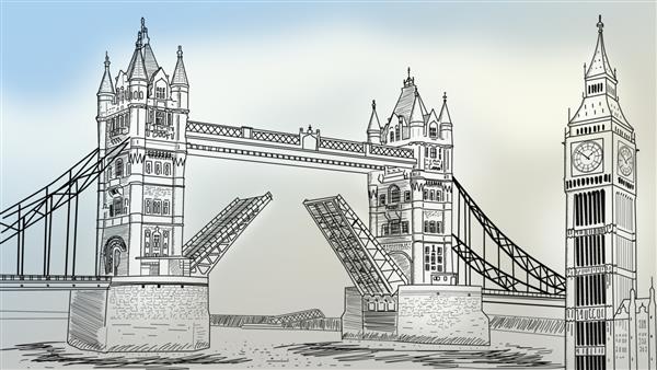 طرح برج بیگ بن و پل برج کاغذ دیواری برای دیوار پل کشویی و برج ساعت تصویرسازی سه بعدی