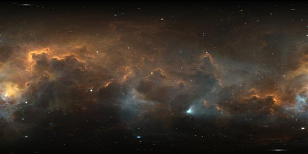 ابر بین ستاره ای 360 درجه غبار و گاز پس زمینه فضایی با سحابی و ستاره پانوراما نقشه محیطی 360 درجه HDRI طرح ریزی مستطیل شکل پانورامای کروی تصویر سه بعدی