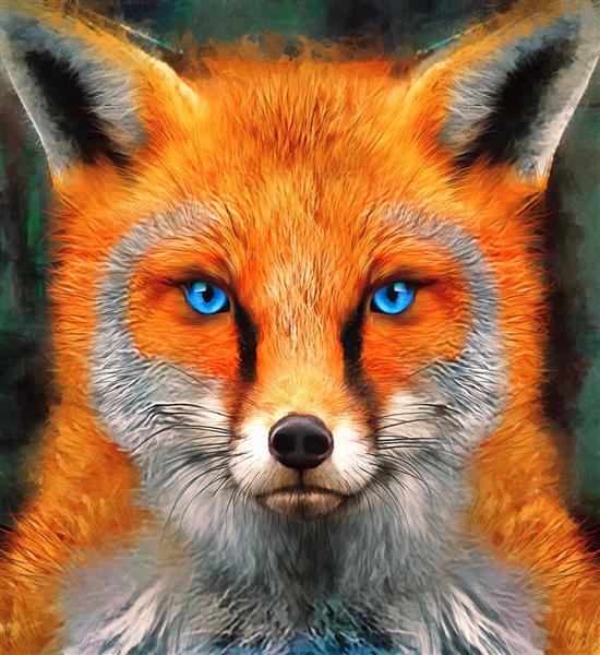 نقاشی رنگ روغن مدرن صورت روباه قرمز مجموعه هنرمند از نقاشی حیوانات برای دکوراسیون و داخلی هنر بوم انتزاعی