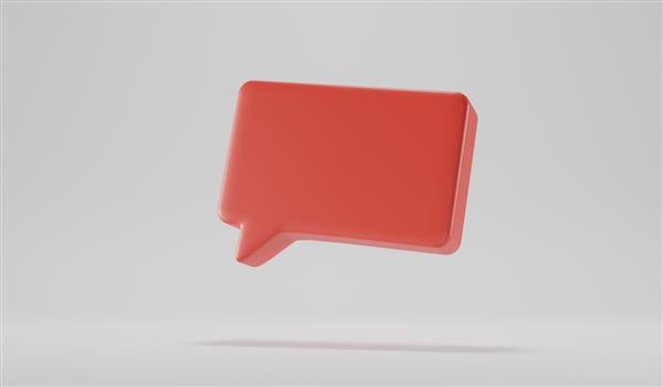 رندر سه بعدی بالون مستطیل مربعی گفتگو روی پس زمینه سفید فضایی برای نماد روی سینی قرمز