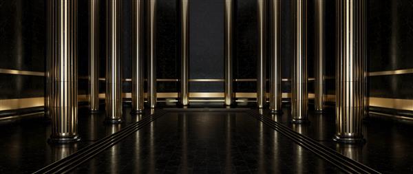 ستون‌های کلاسیک مدرن و لوکس مرمر طلایی و سیاه پس زمینه ستون - تصویر سه بعدی
