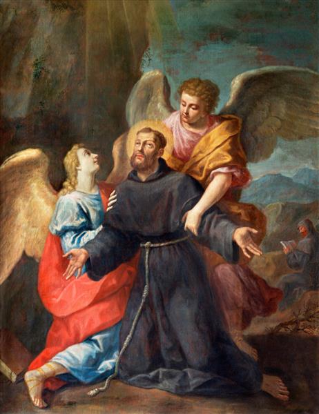 FERRARA ایتالیا - 9 نوامبر 2021 نقاشی انگ زدن به سنت فرانسیس آسیزی در کلیسای Chiesa di San Francesco توسط G Mazonni 1673 - 1767