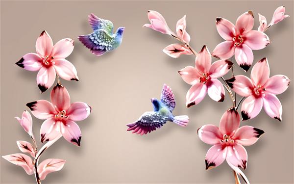 تصاویر پس زمینه سفارشی گل سه بعدی و پس زمینه زیبای پرنده