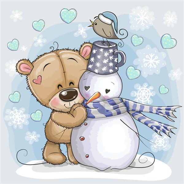 کارتون زیبا خرس عروسکی و آدم برفی
