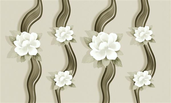 کاغذ دیواری سه بعدی دیواری گل های سفید در پس زمینه روشن برای دکوراسیون دیوار خانه