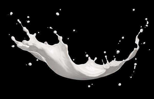 پاشش شیر یا مایع سفید جدا شده در پس زمینه سیاه