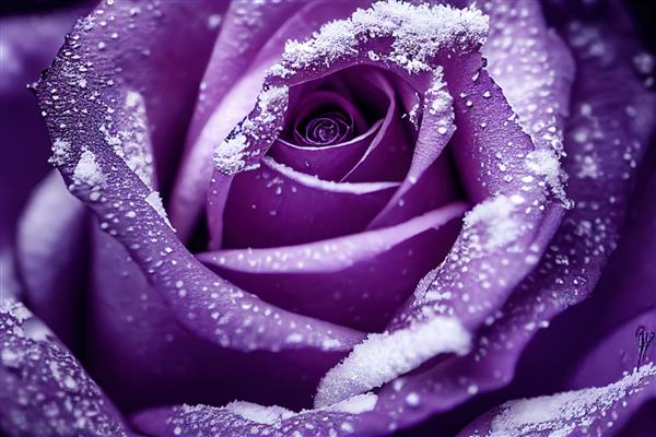 یک گل رز منجمد با برف و یخ روی آن - تصویر دیجیتال سه بعدی که شبیه یک عکس ماکرو است