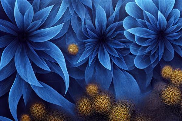 تصویر زمینه هنر دیجیتال سه بعدی منظره رویاها در فرکتال گلهای آبی پروس