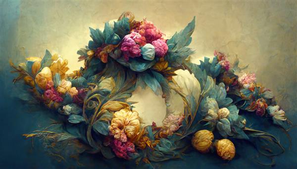 پس زمینه زیبا و گلدار به سبک باروک طراحی هنری گل و گیاه تزئینی یکپارچهسازی با سیستمعامل تصویرسازی دیجیتال