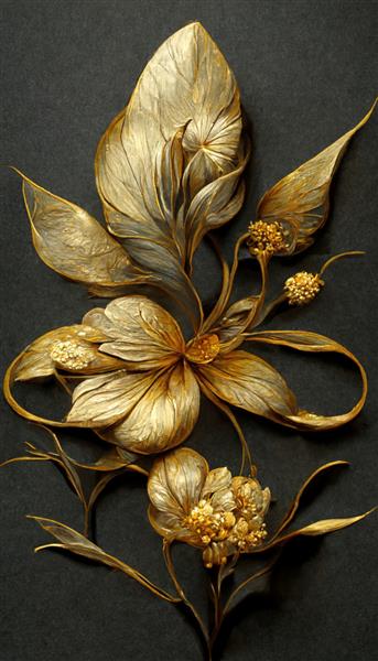 پس زمینه تزئینی گل طلایی لوکس هنر طلا و جواهر سلطنتی با گل های فلزی گرانبها تصویرسازی سه بعدی