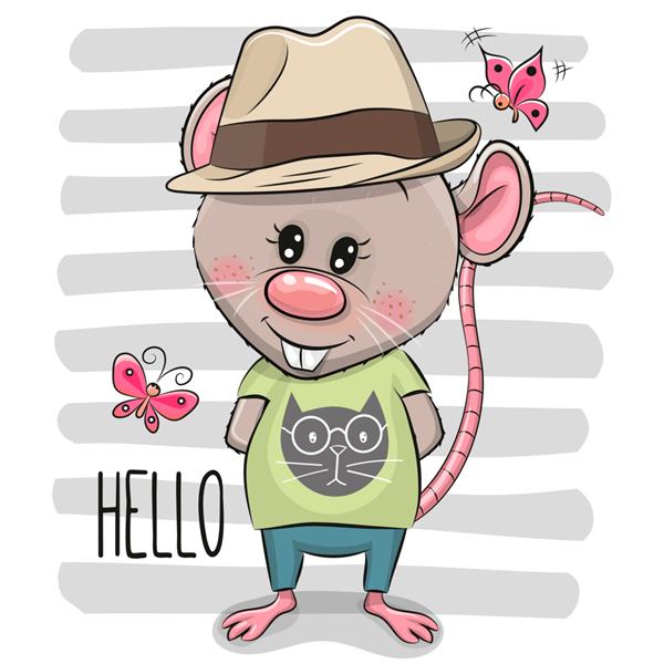 کارت تبریک کارتونی زیبا پسر موش با کلاه