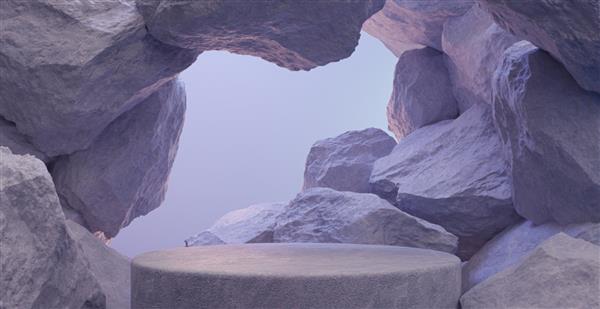 پس‌زمینه هندسی پاستلی شکل سنگ و صخره ماکت مینیمالیستی برای نمایش سکو یا ویترین رندر سه بعدی