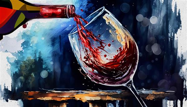 لیوان شراب قرمز شراب از یک بطری به یک لیوان ریخته می شود نوشیدنی الکلی نقاشی آبرنگ