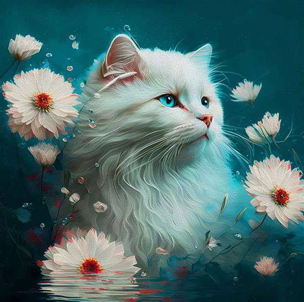 نقاشی آبرنگ - گربه راگدول زیبا