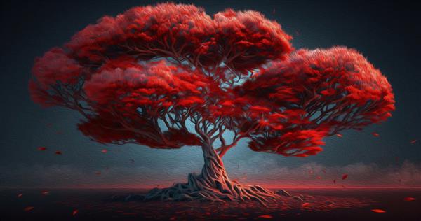 نقاشی رنگ روغن پس زمینه والپیپر سه بعدی هنر درخت قرمز