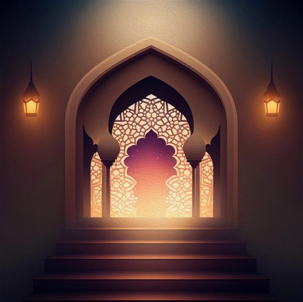فضای داخلی مسجد طرح اسلامی برای پس زمینه تبریک عید یا رمضان