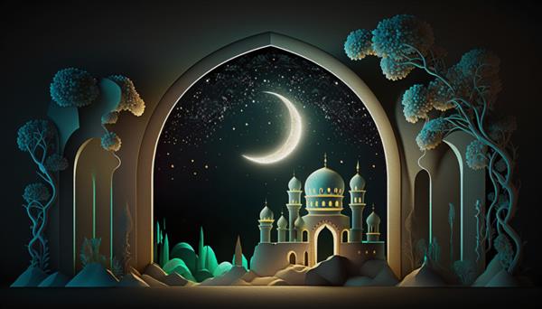 پس زمینه صحنه شب ماه مبارک رمضان برای بنر بروشور رسانه های اجتماعی چاپ پوستر وب