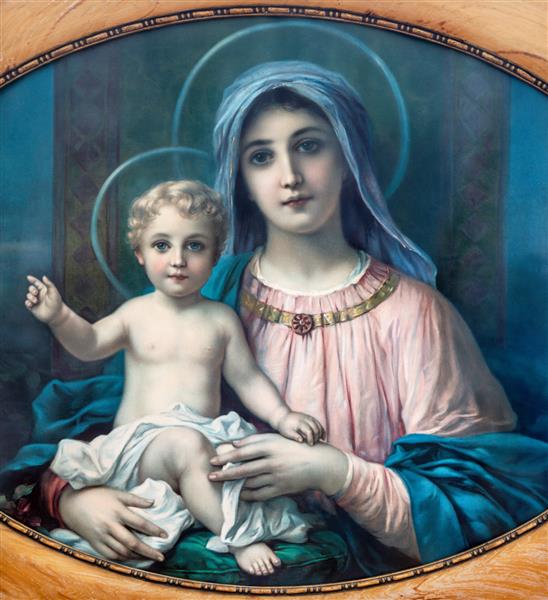 SEBECHLEBY اسلواکی - 16 نوامبر 2021 مادر خدا تصویر معمولی کاتولیک توسط نویسنده ناشناس از آغاز قرن بیستم