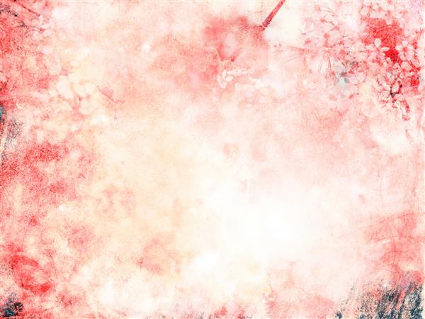 پس زمینه زیبای عاشقانه بافت هنری با افکت نورپردازی ابرهای حلقه دار قرمز و صورتی و تصویر نیمه شفاف از درخت سیب در حال شکوفه