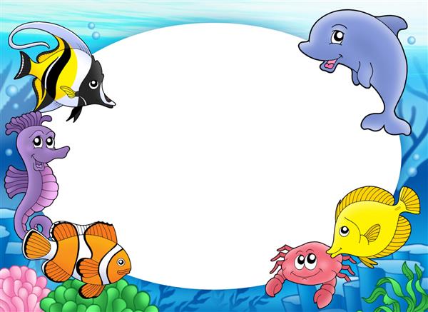 قاب گرد با ماهی های گرمسیری - تصویر رنگی