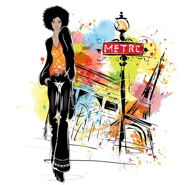 دختر مد در سبک طراحی در پاریس