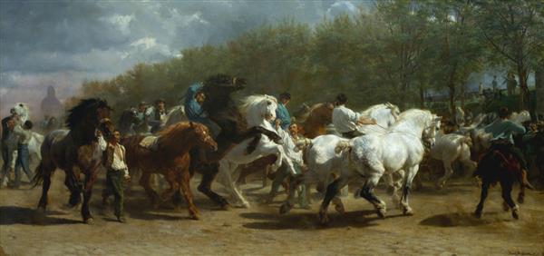 نمایشگاه اسب اثر رزا بونهور 1852-1855 نقاشی فرانسوی رنگ روغن روی بوم بازار اسب در پاریس در مدت 3 سال نقاشی شد هنگام طراحی در سایت برای