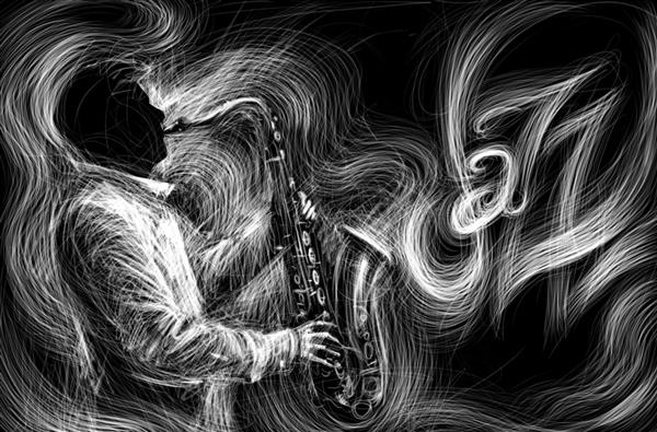پوستر جشنواره تصویرگری به سبک گرانج نوازنده ساکسیفون جاز نوازنده ساکسیفونیست