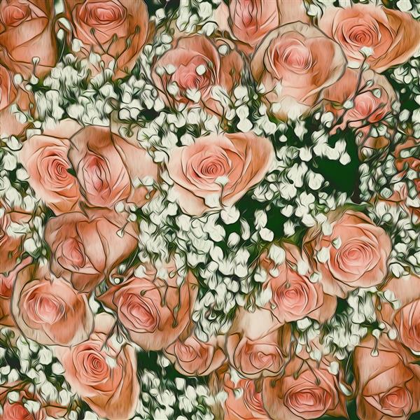 پس زمینه گل های زیبا با گل های رز زیبا چاپ رنگارنگ با ترکیب گل به سبک وینتیج تصویرسازی دیجیتال با عناصر طبیعت الگوی خلاقانه با گل های تابستانی بزرگ در یکپارچهسازی با سیستمعامل
