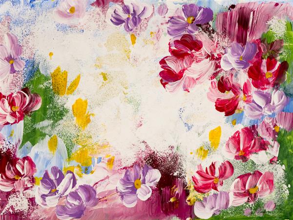 گلهای انتزاعی نقاشی اکریلیک روی بوم پس زمینه انتزاعی خلاقانه نقاشی شده با دست بافت پس زمینه کاغذ دیواری هنر مدرن هنر معاصر