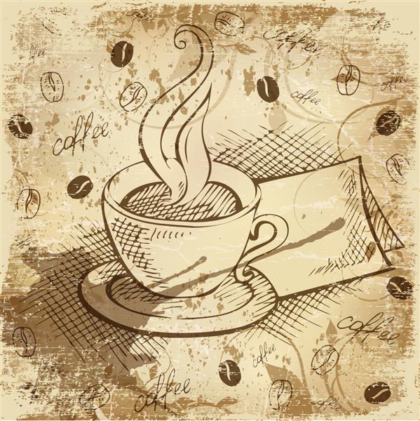طراحی کارت رترو با قهوه