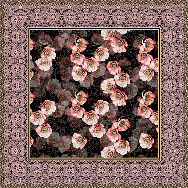 طرح شال مربعی پارچه چاپ الگانس با عناصر گرافیکی گل صد تومانی