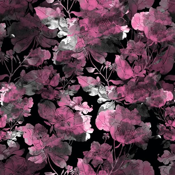 گل را از تخت گل نقش می بندد الگوی بدون درز نقاشی شده با دست طراحی دیجیتال و بافت آبرنگ پس زمینه برای دکور و طراحی پارچه کاغذ دیواری هنر بوهو شیک ترکیبی قاب گل