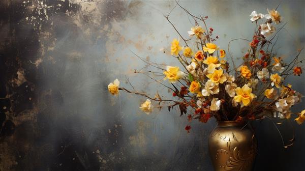 نقاشی مدرن انتزاعی عنصر فلز پس زمینه بافت گل گیاه گل در یک گلدان