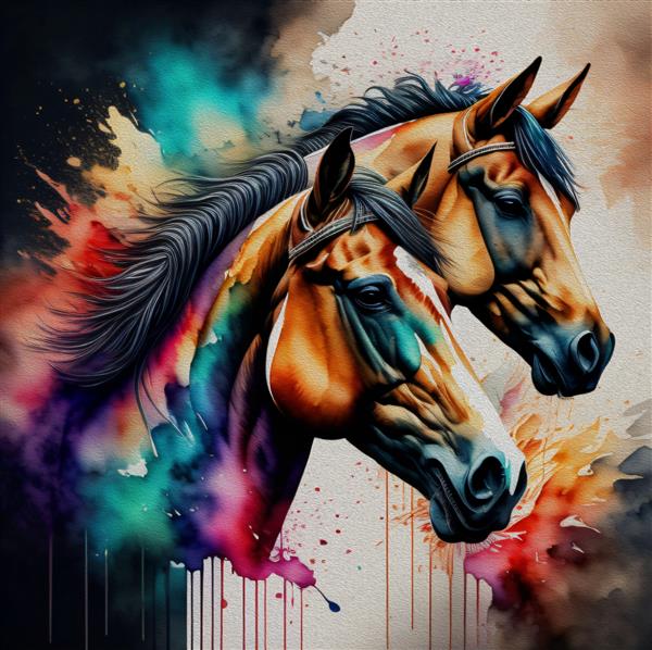 نقاشی رنگ روغن - چکیده اسب حیوانات واضح با کیفیت بالا سبک آبرنگ هنر دیوار پس زمینه دوران
