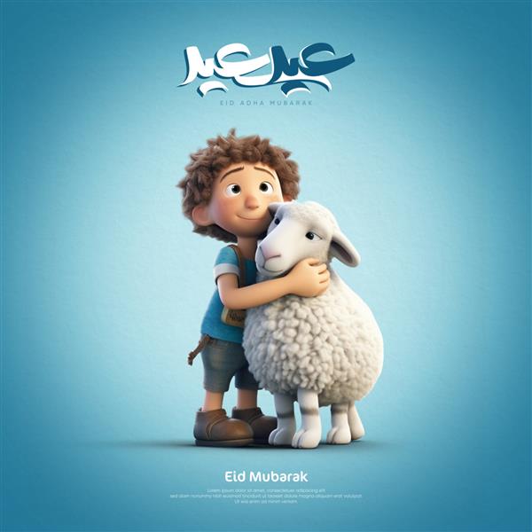 پسر گوسفند را در آغوش می گیرد - ترجمه عربی عید قربان مبارک