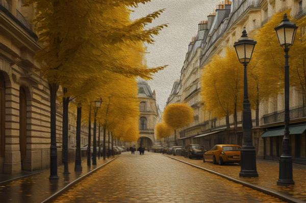خیابان های پاییزی پاریس هنر نو قرن 19 نقاشی رنگ روغن