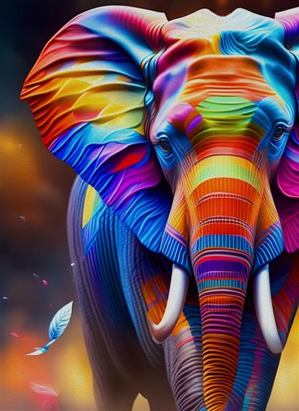 نقاشی رنگ روغن فیل نقاشی حیوانات برای دکوراسیون و داخلی فیل انتزاعی در زمینه رنگارنگ