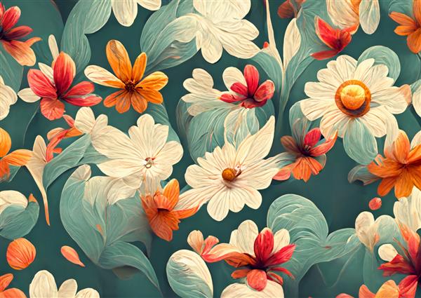 کاغذ دیواری طراحی سه بعدی گل های رنگارنگ هنر دیجیتال