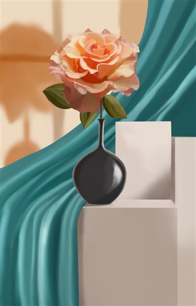 تصویر سه بعدی از یک گلدان گل زیبا