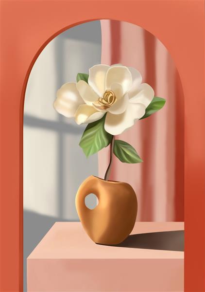 تصویر سه بعدی از یک گلدان گل زیبا