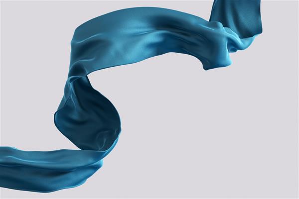 المان طراحی پارچه ساتن آبی تکه ایزوله شده از موج پارچه دمنده منسوجات ظریف رندر سه بعدی