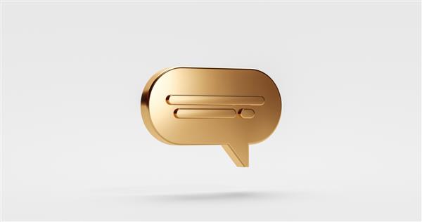 طرح آیکون چت ممتاز طلایی یا علامت پیام آنلاین حباب گفتار و ارتباط تماس جدا شده در پس‌زمینه سفید با بالون سرویس طلایی دیالوگ ممتاز رندر سه بعدی