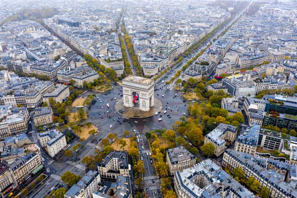 نمای هوایی از طاق پیروزی پاریس