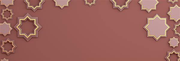 تزیین ستاره هندسی عربی در زمینه قهوه ای طراحی مفهوم خلاقانه جشن اسلامی روز رمضان کریم یا عید فطر قسمت متن فضای کپی تصویر رندر سه بعدی