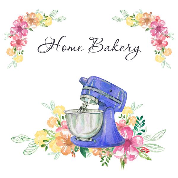 تصویر برای نانوایی خانگی مخلوط کن آبرنگ با شکوفه در پس زمینه سفید ترکیب بندی با عناصر گل آبرنگ استایل زیبایی تصویر کشیده شده با دست